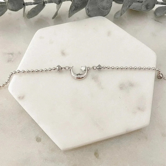 925 Sterling Silver Moon & Star Bracelet Dainty Bracelet Beaded Bracelet - Picture 3 of 4